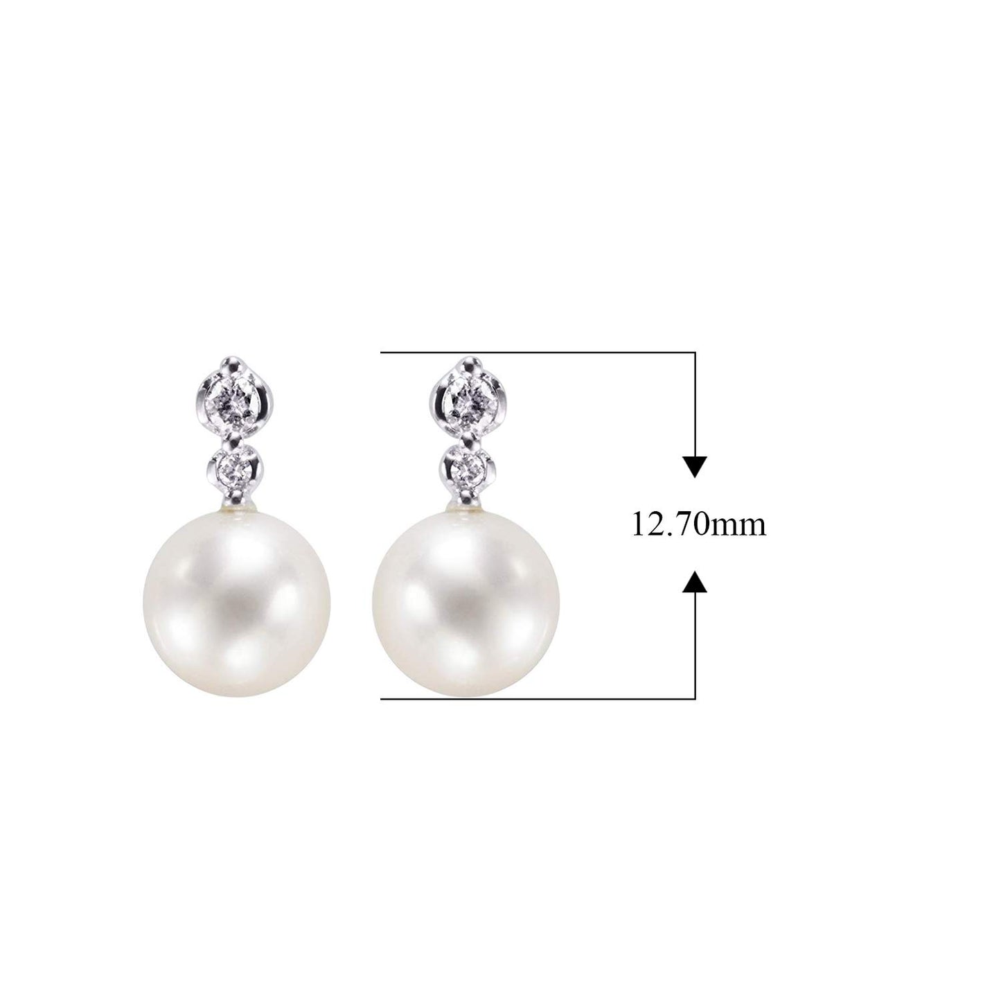 10K White Gold Genuone Diamond & FreshWater Pearl Earrings