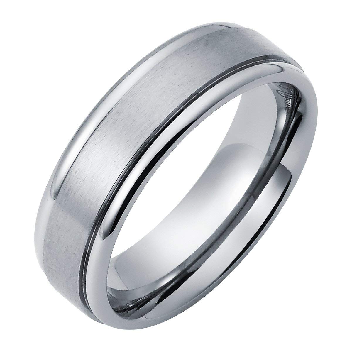 Brushed Satin Matte High-Polish Rounded Border Edge Titanium 7mm Fashion or Wedding Band Ring