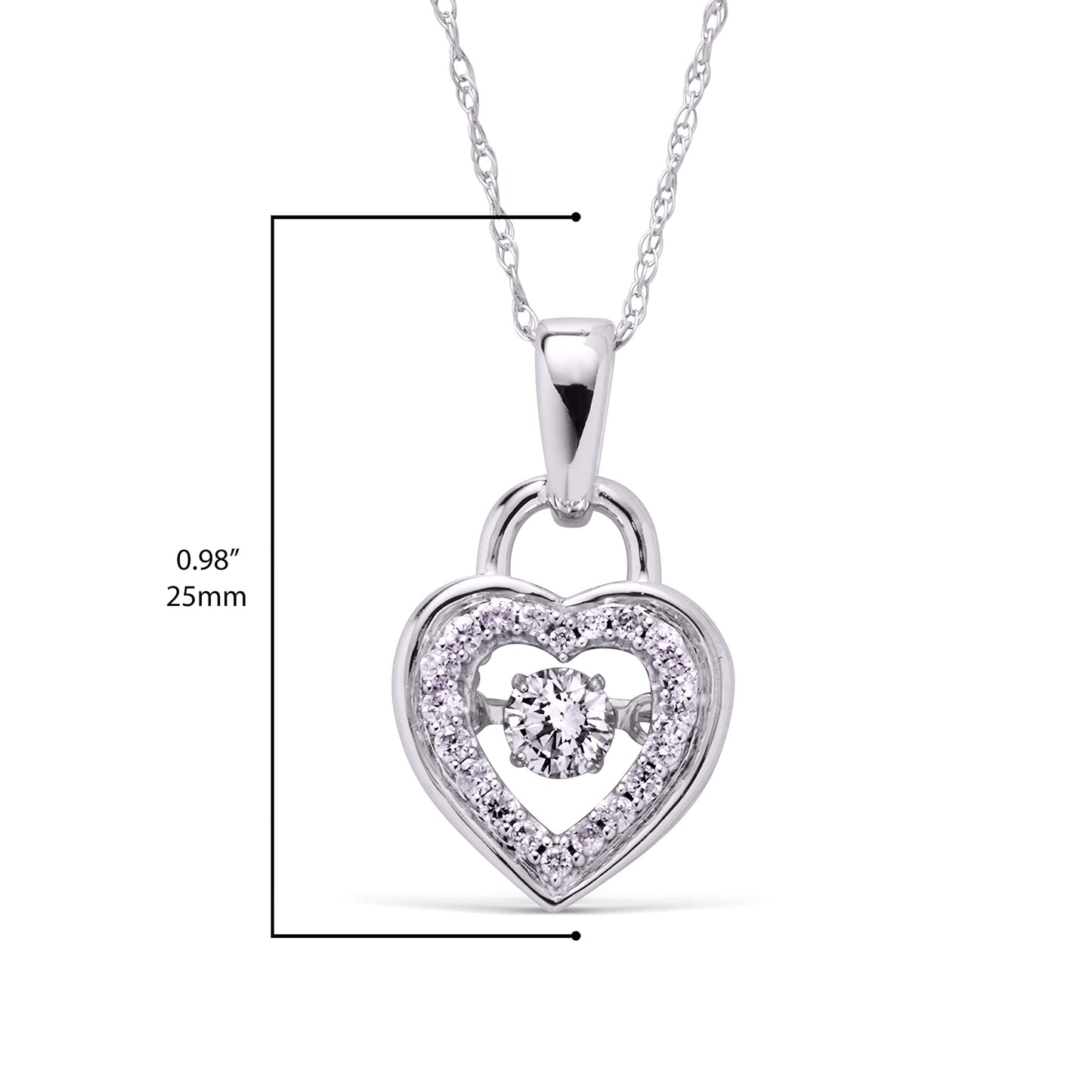 1/4cttw Genuine Dancing Diamond Heart Pendant in 10K White Gold