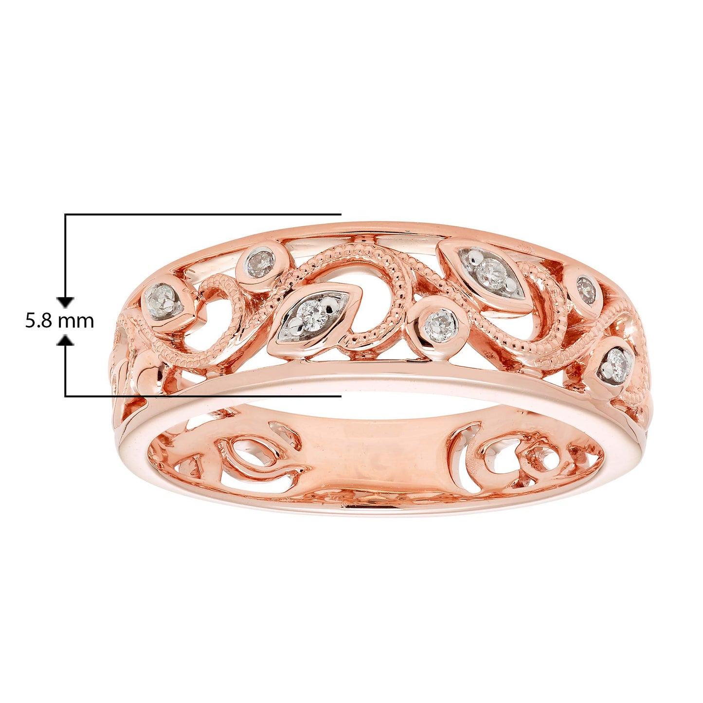 10K Rose Gold Genuine Diamond Accent Openwork Filigree Wide Band Ring