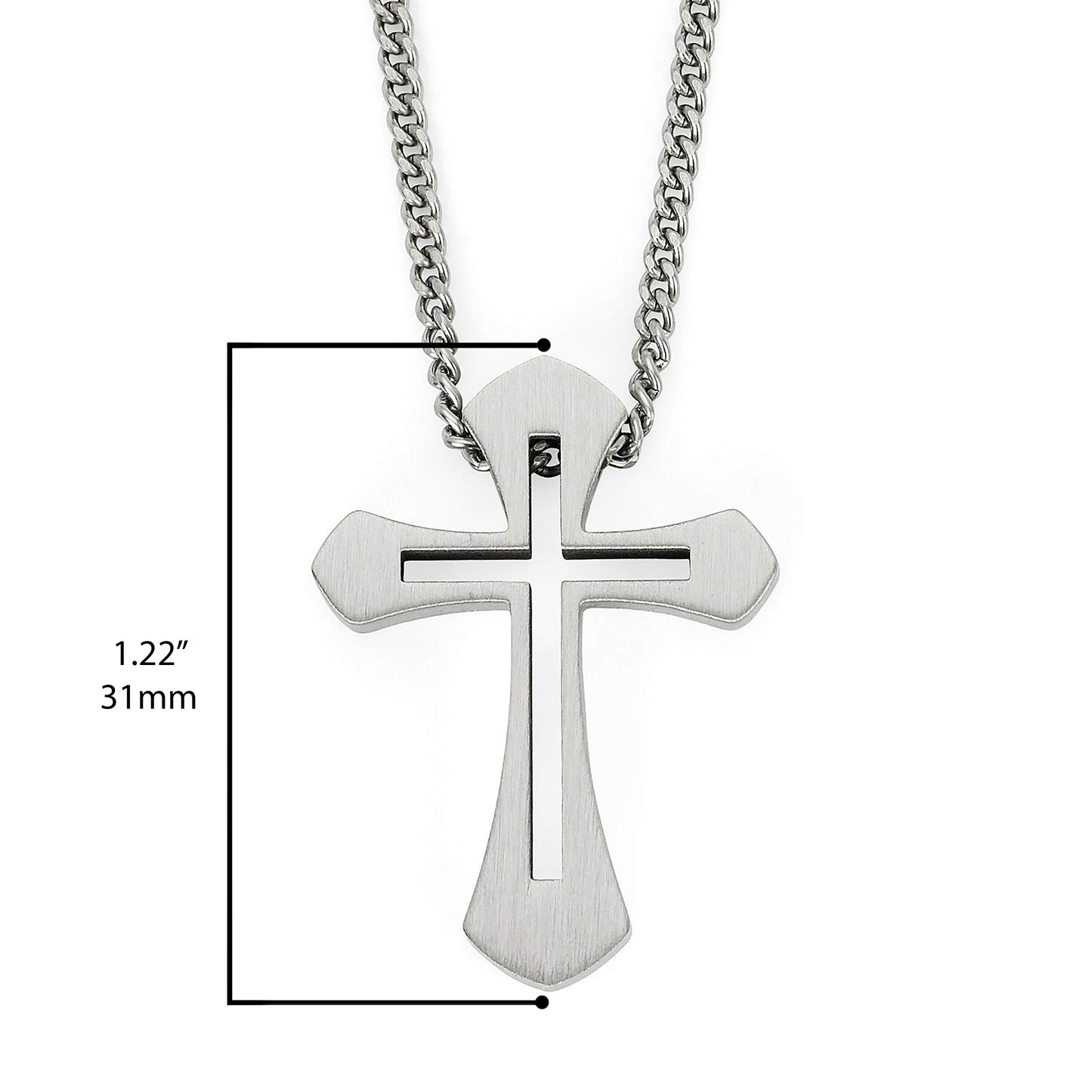 Stainless Steel Cross Pendant 24" Chain & Spring Ring
