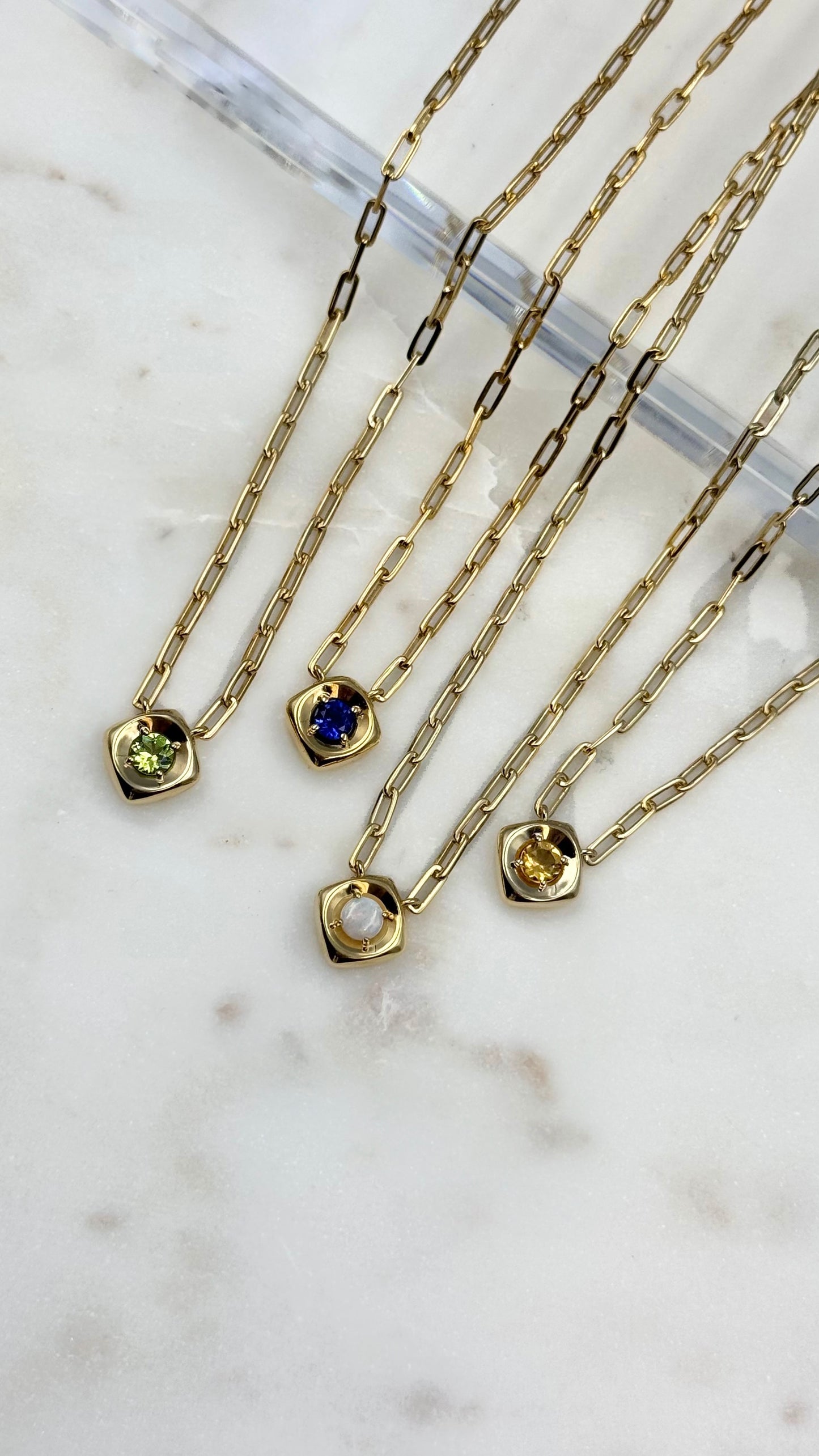 14K Yellow Gold Plated Sterling Silver Lab-Grown Blue Sapphire Paperclip Chain Link Necklace, 18"