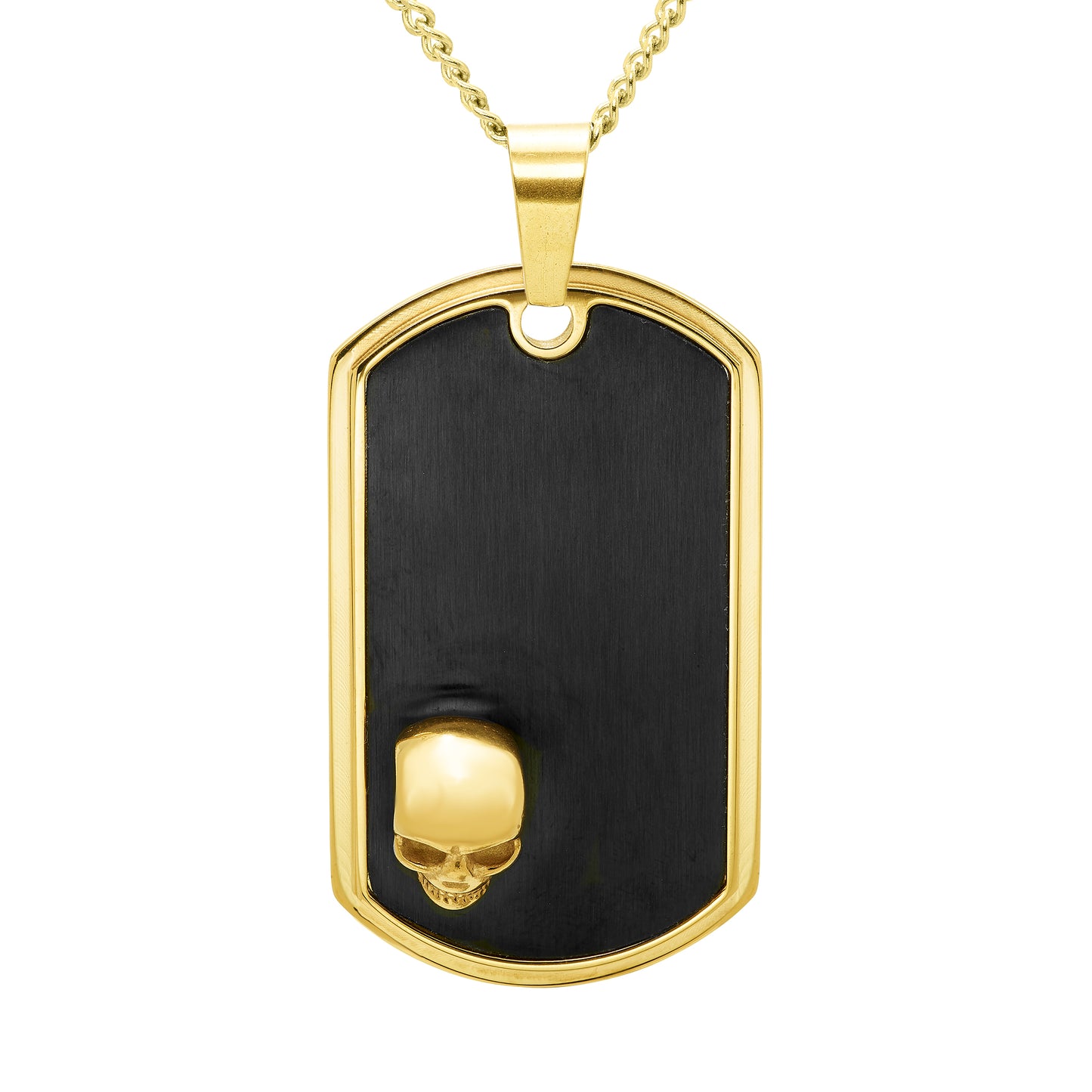 Skull Dog Tag Pendant in Yellow & Black Ion-Plated 316L Stainless Steel on 24" Yellow Curb Chain