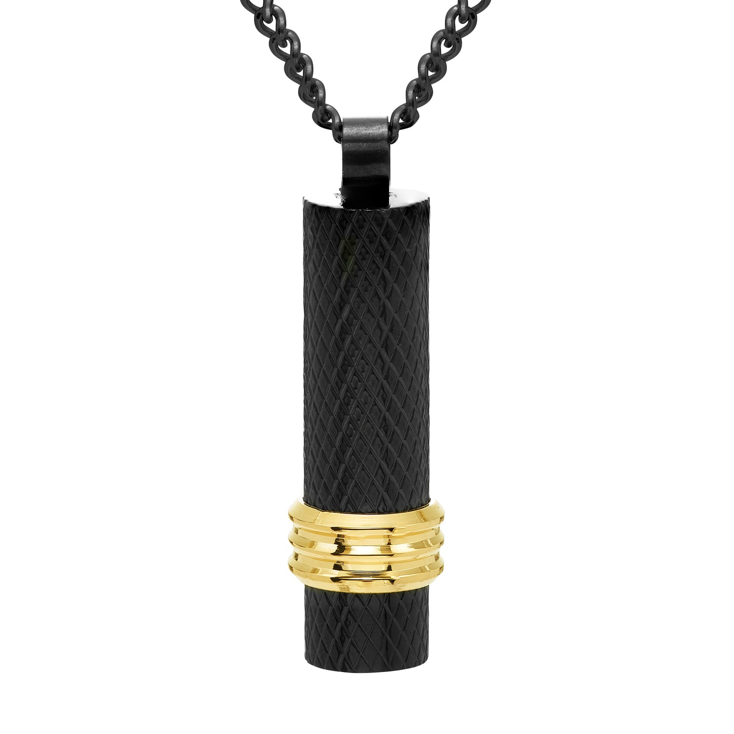 Cylinder Pendant in Yellow & Black Ion-Plated 316L Stainless Steel on 24" Black Curb Chain