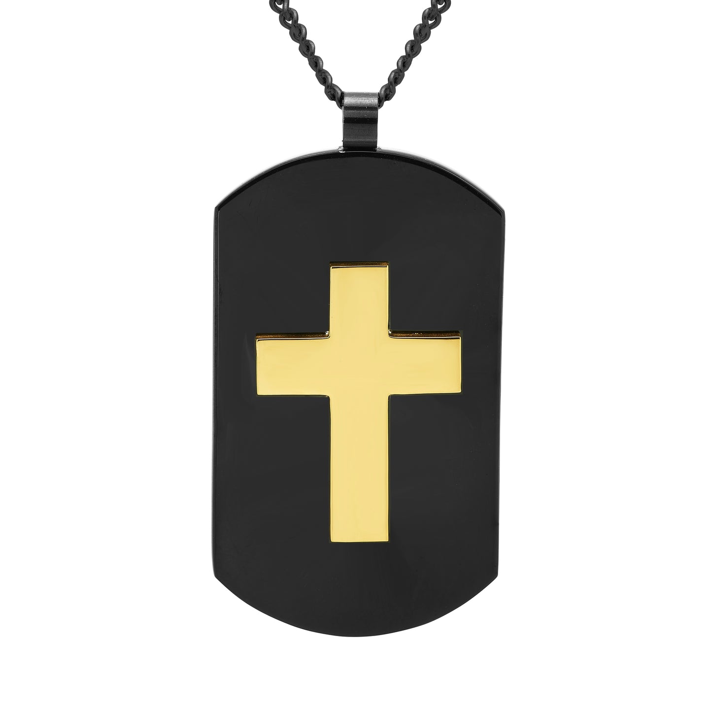 Cross Dog Tag Pendant in Yellow & Black Ion-Plated 316L Stainless Steel on 24" Black Curb Chain