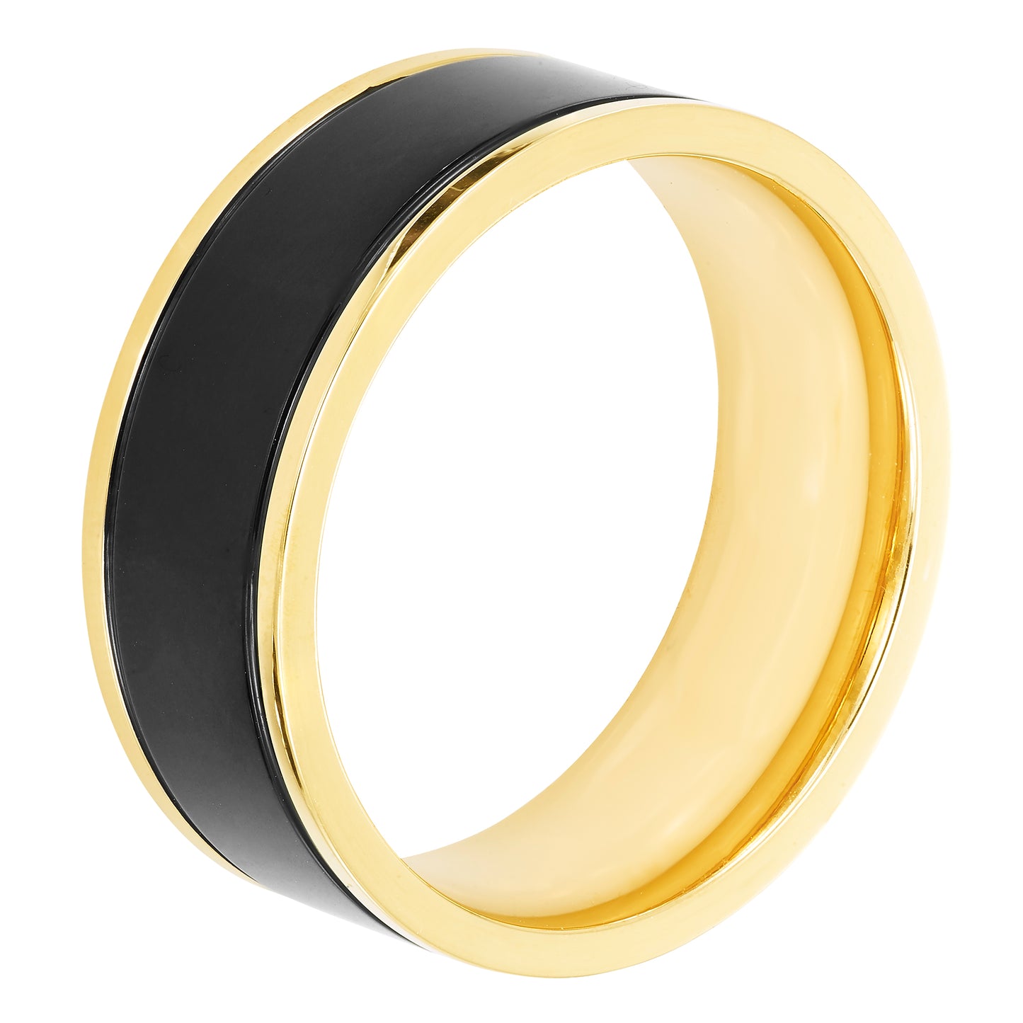 IP Black & Yellow Stainless Steel 8mm Channel Band Ring