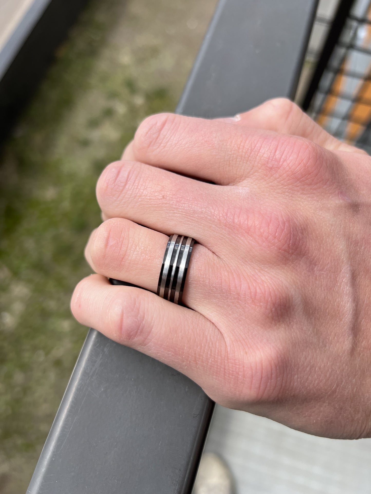IP Black & Stainless Steel 8mm Studded Channel Band Ring