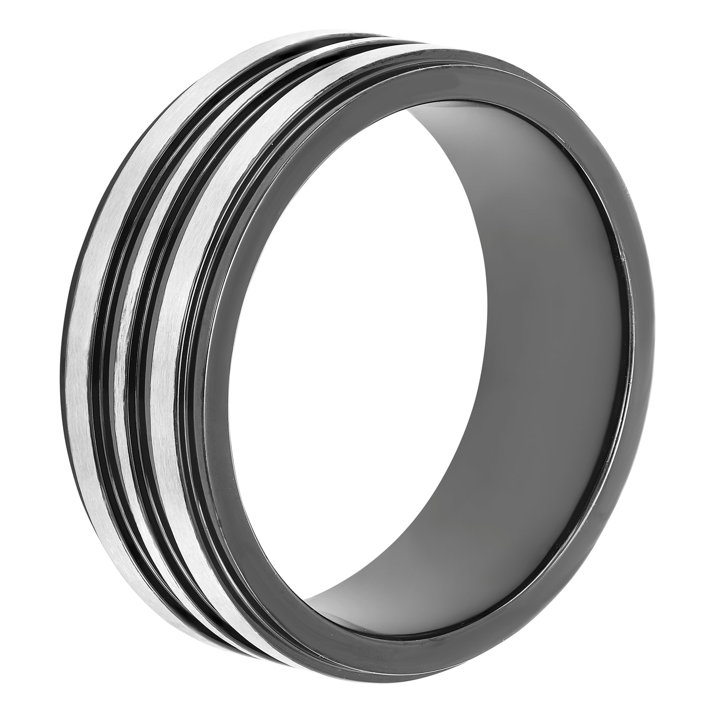 IP Black & Stainless Steel 8mm Channel Band Ring