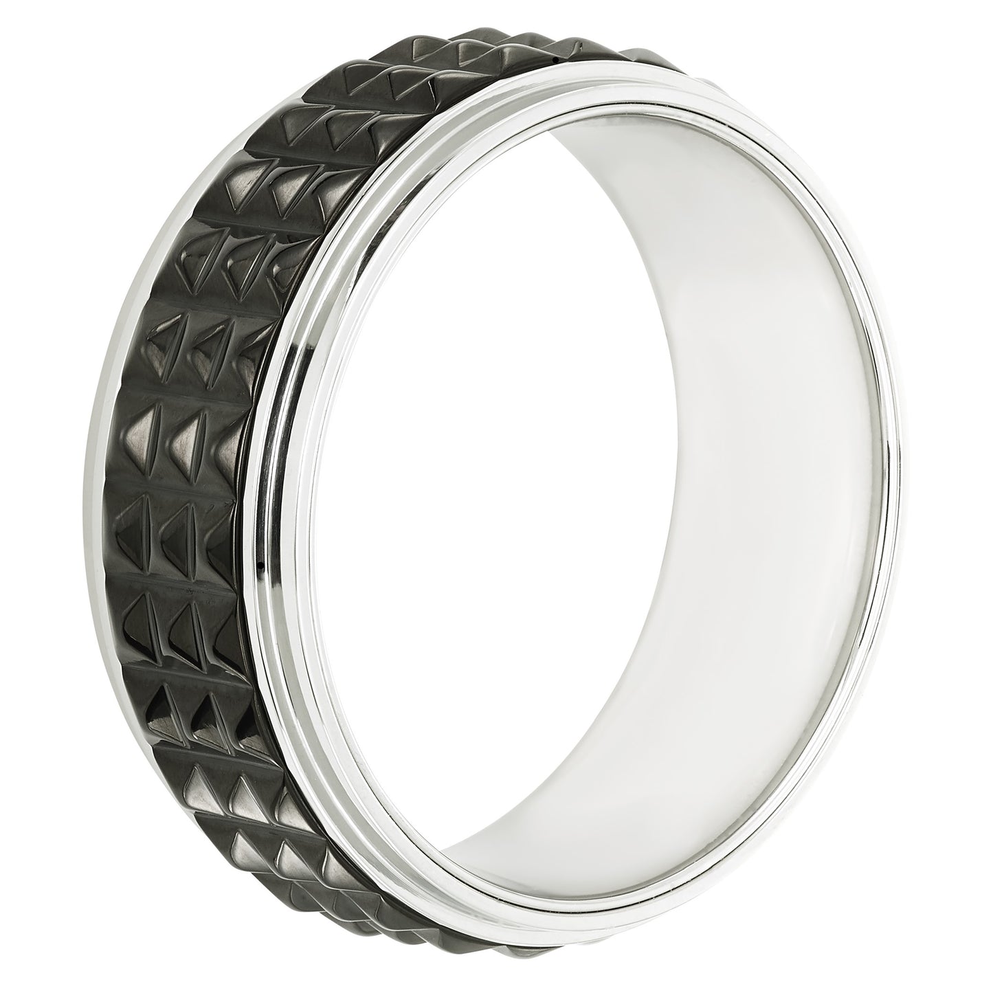IP Black & Stainless Steel 8mm Studded Channel Band Ring