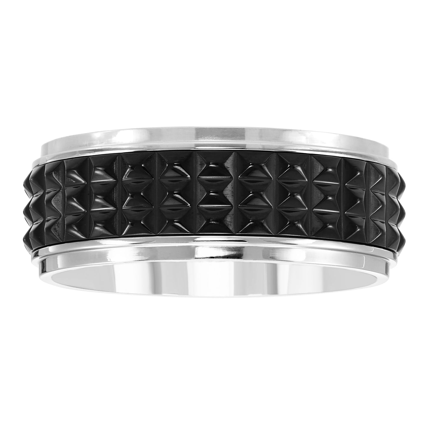 IP Black & Stainless Steel 8mm Studded Channel Band Ring