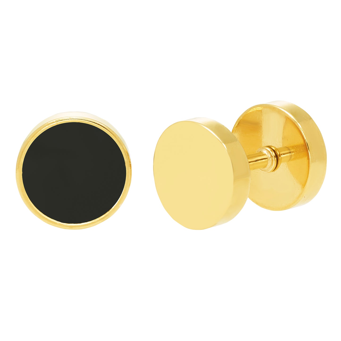 Yellow & Black Ion-Plated 316L Stainless Steel 8mm Round Reversible Earrings