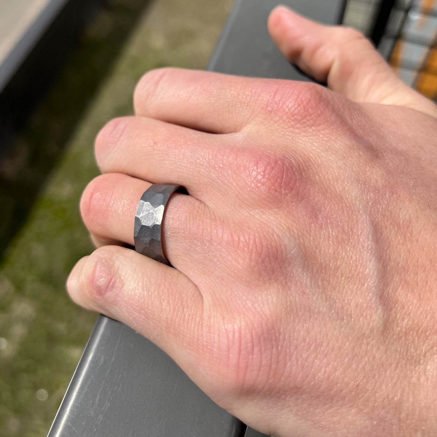 Tantalum 8mm Hammered Texture with Black IP Plating Band Ring