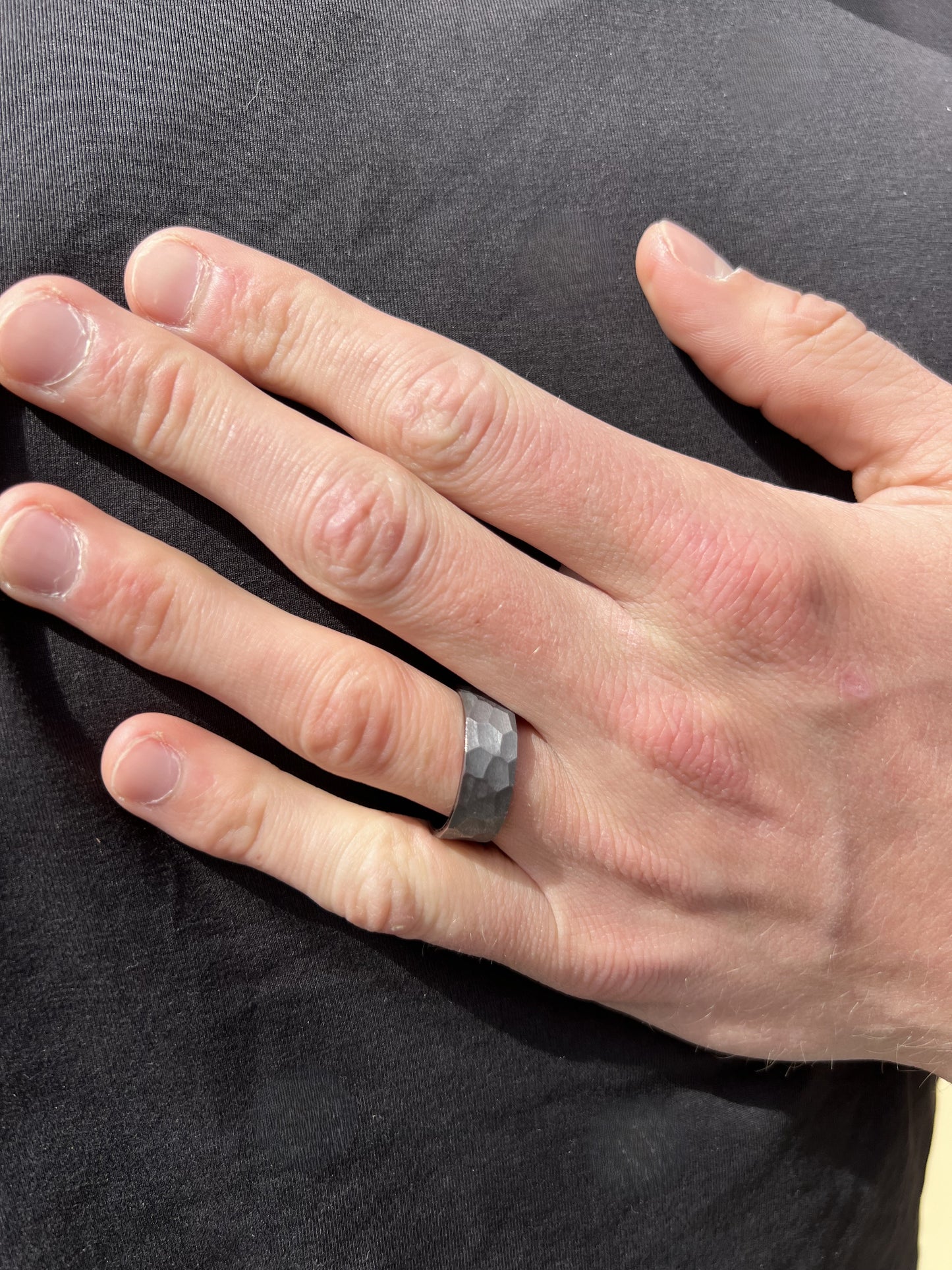 Tantalum 8mm Hammered Texture with Black IP Plating Band Ring