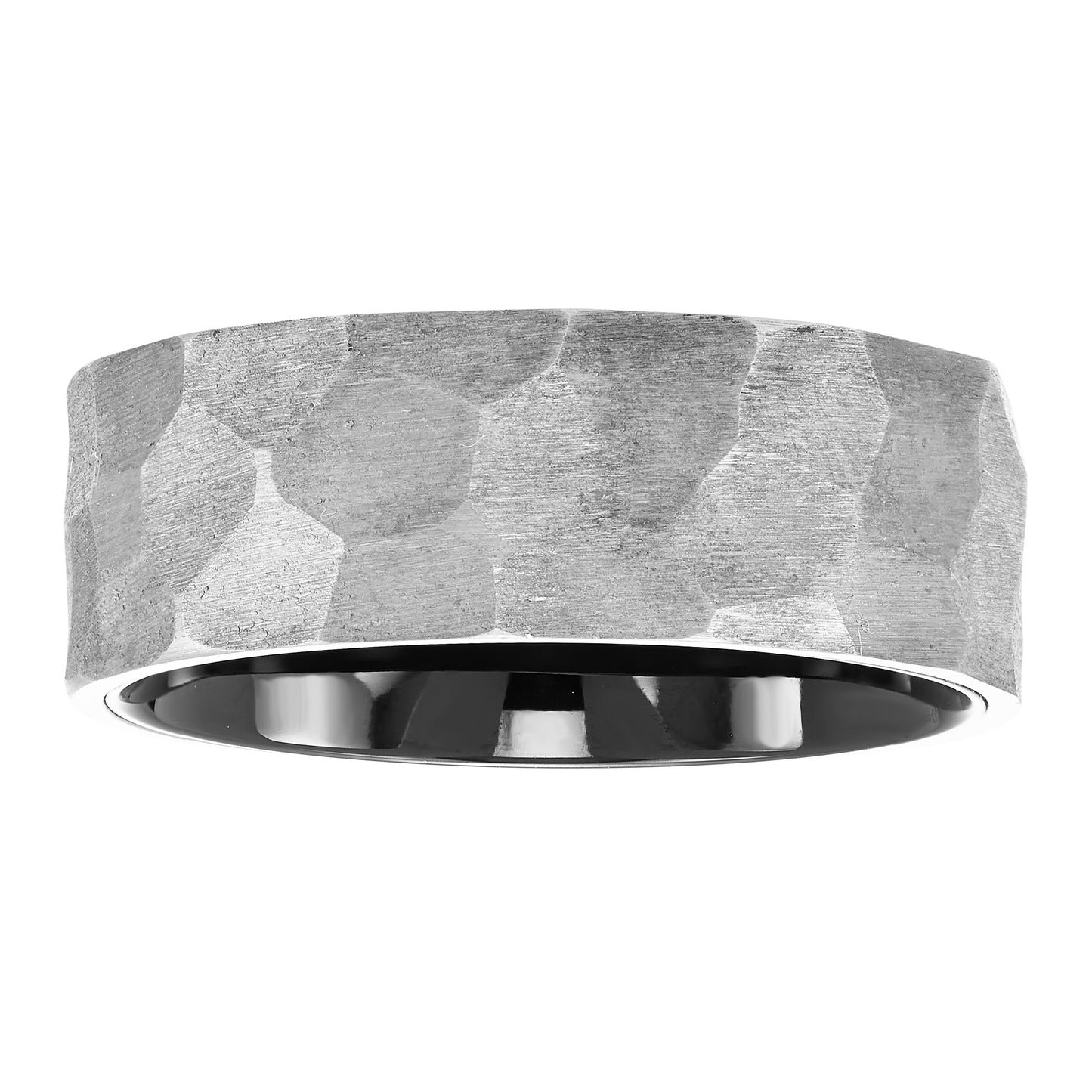 Tantalum 8mm Hammered Texture with Black IP Plating Band Ring