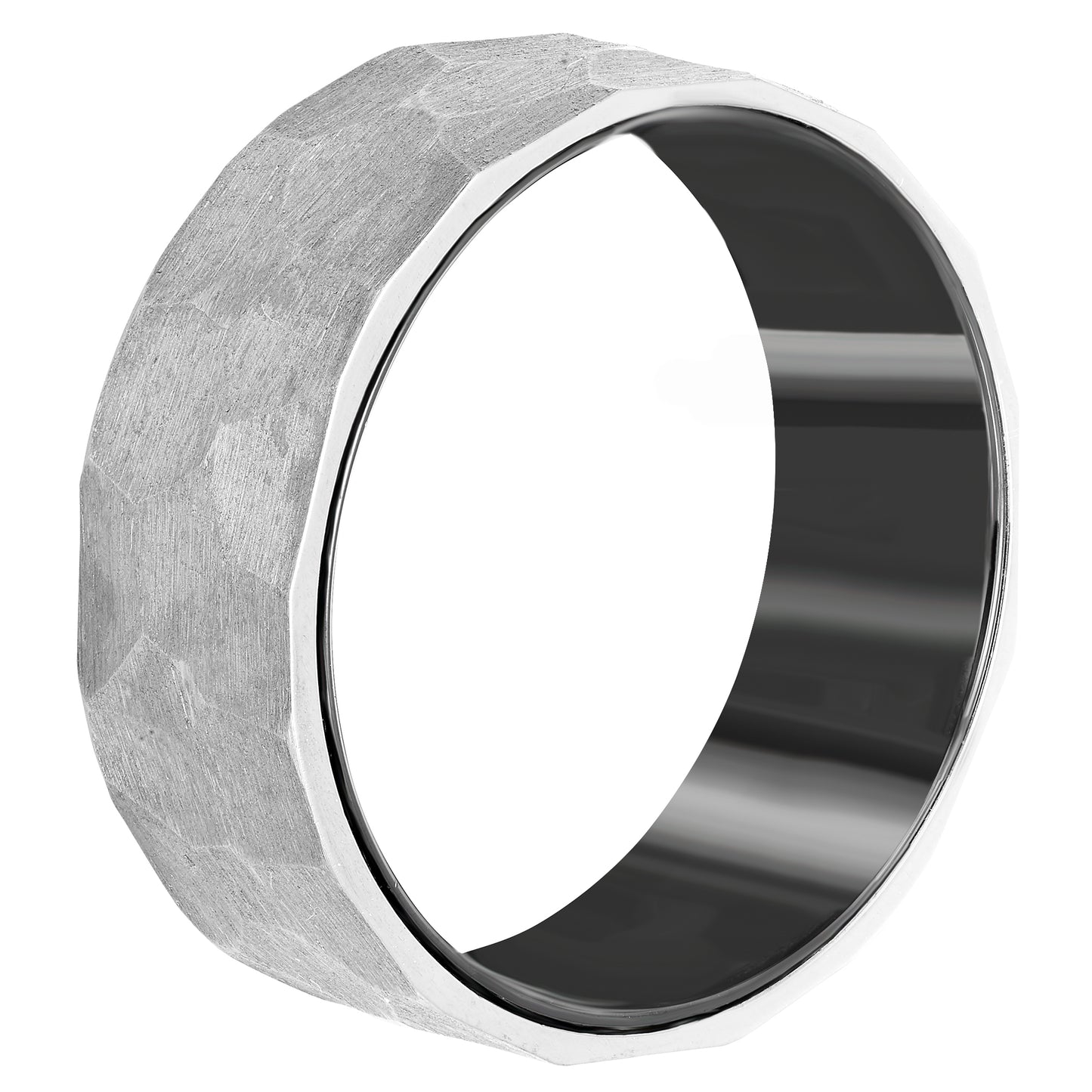 Tantalum 8mm Hammered Texture with Black IP Plating Band Ring