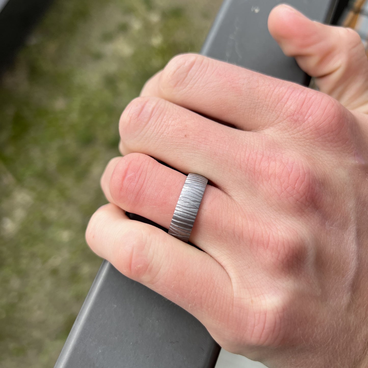 Tantalum 7mm Tree Bark Finish Band Ring
