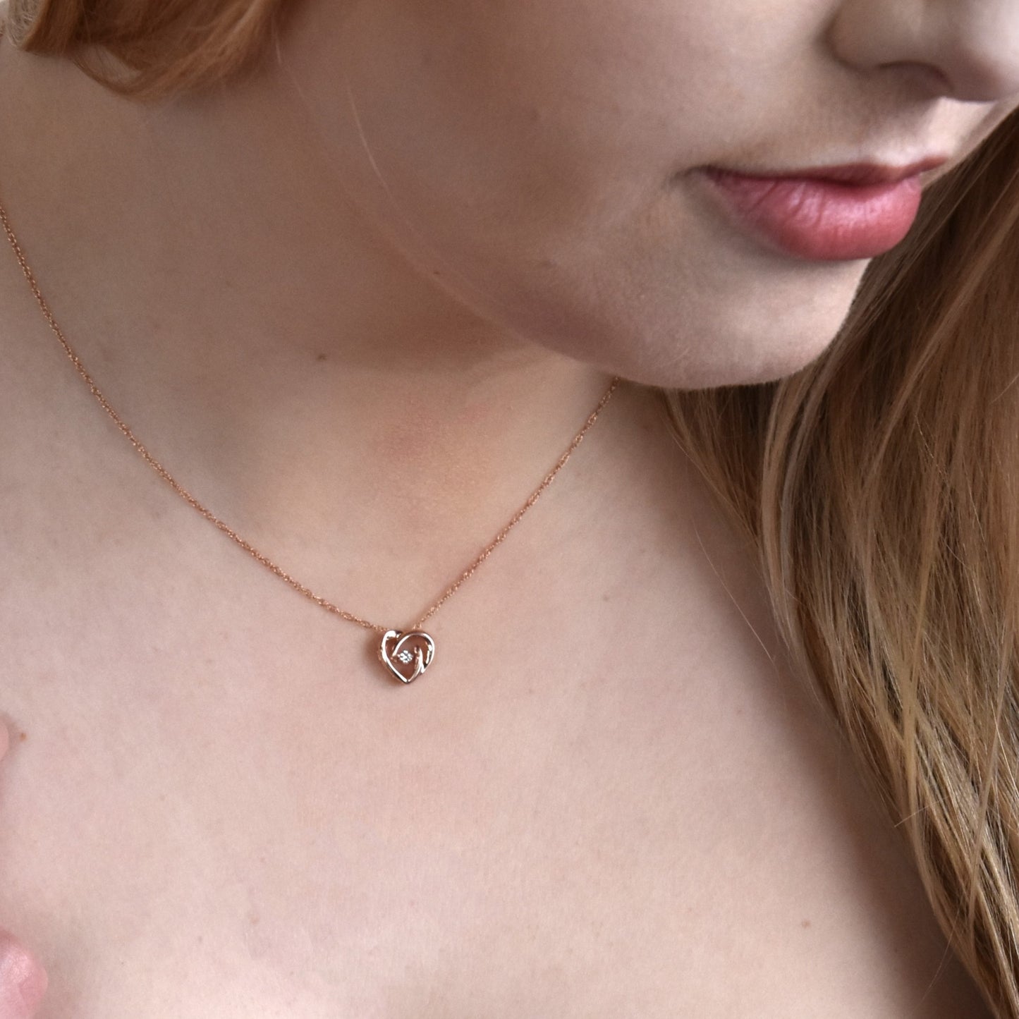 Genuine Dancing Diamond Heart Pendant 14K Rose Gold Sterling Silver