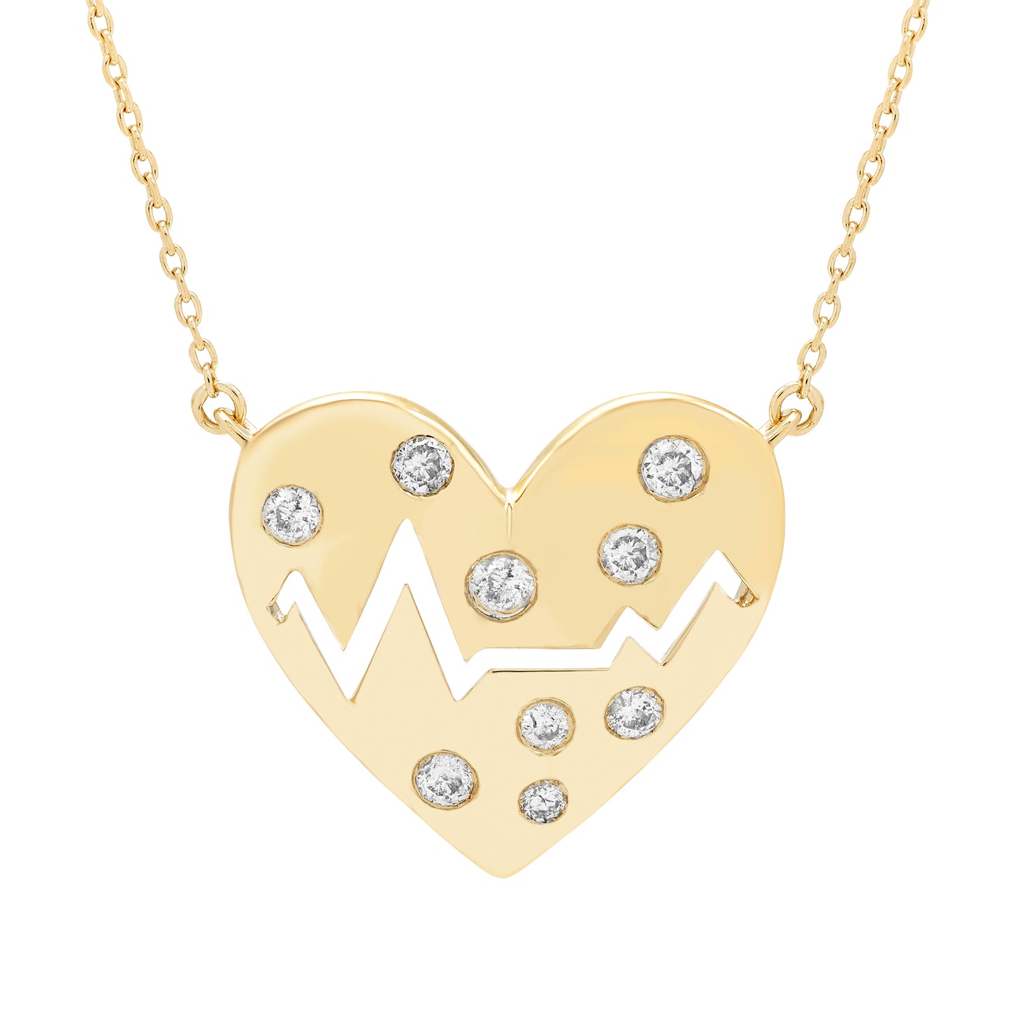 1/4cttw Genuine Diamond Heart Beat 20" Necklace in 14K Yellow Gold Sterling Silver