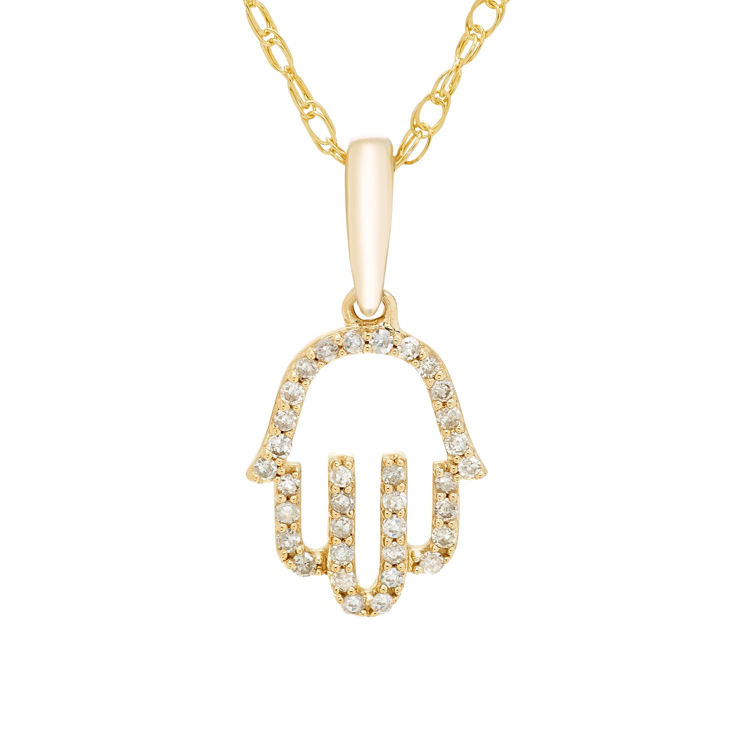1/10cttw Diamond Hamsa Pendant in 14K Yellow Gold Plated Sterling Silver