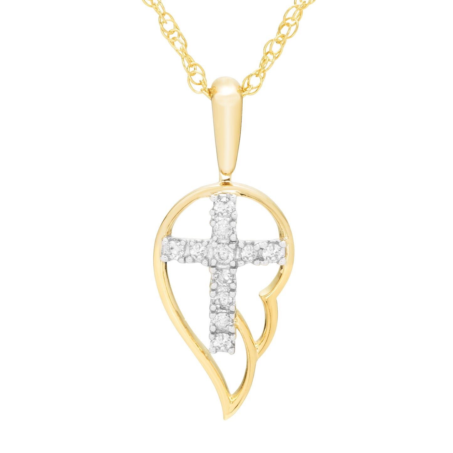 Angel Wing Diamond Cross Pendant in 14K Yellow Gold Plated Silver