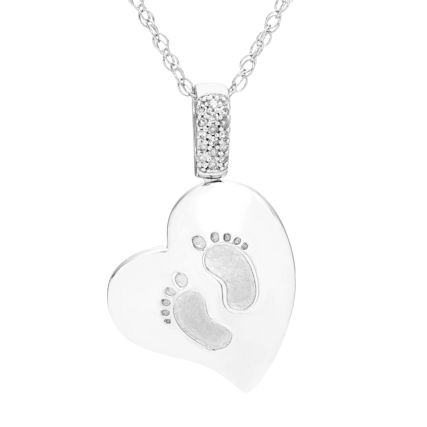 Diamond Heart Footprint Mom Pendant in Sterling Silver