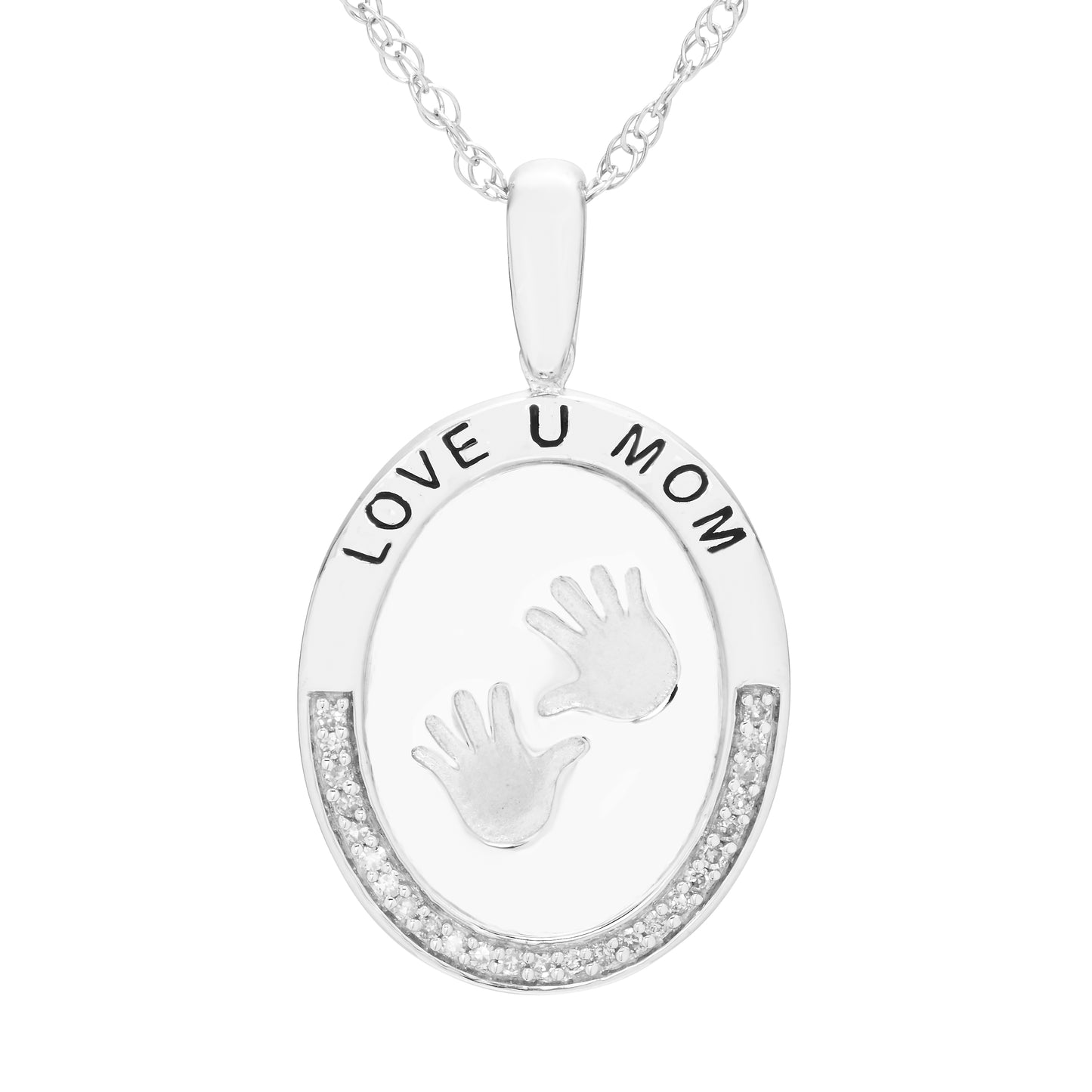 Diamond Handprint Mom Pendant in Sterling Silver