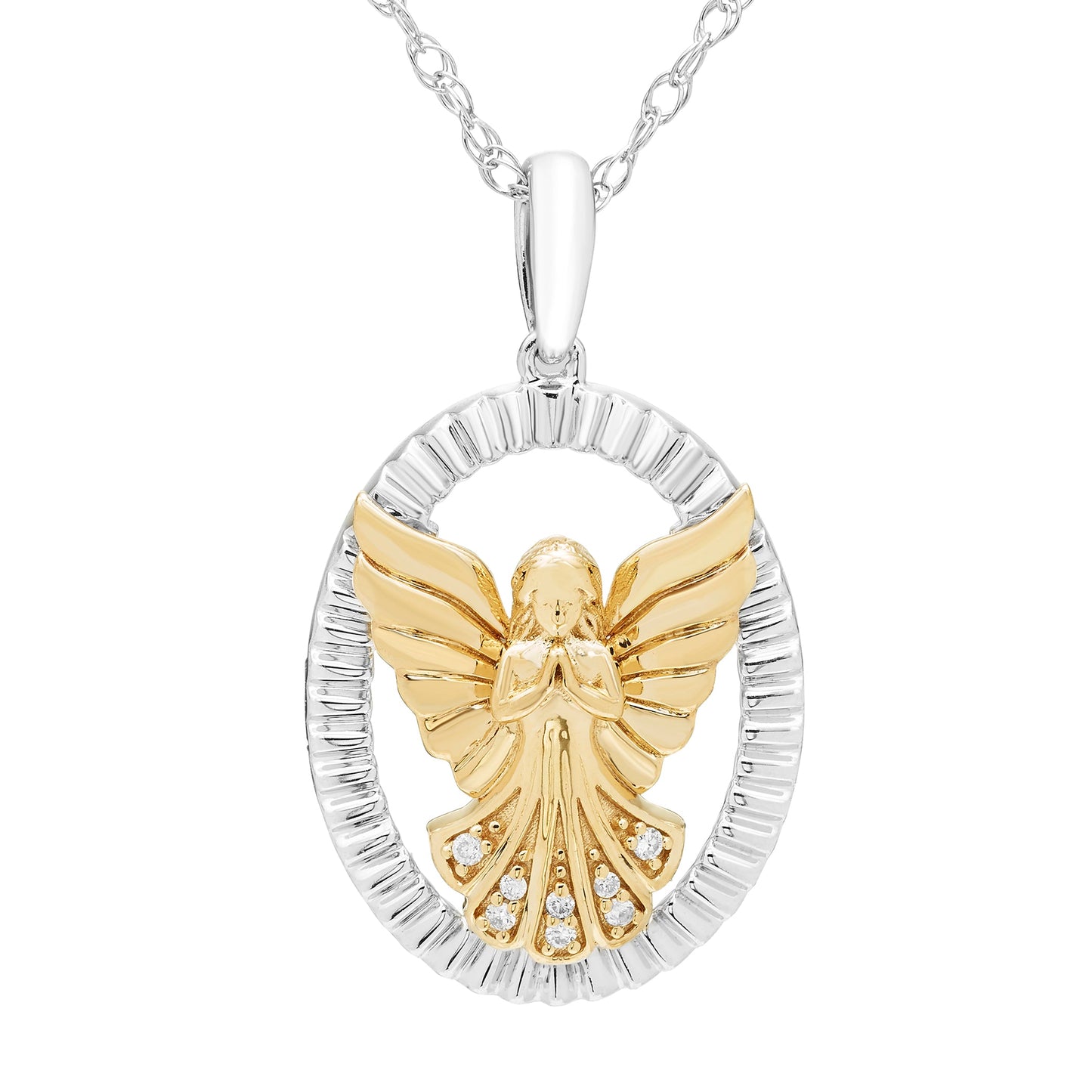 Two-Tone Diamond Angel Pendant in 14K Yellow Gold Plated Sterling Silver