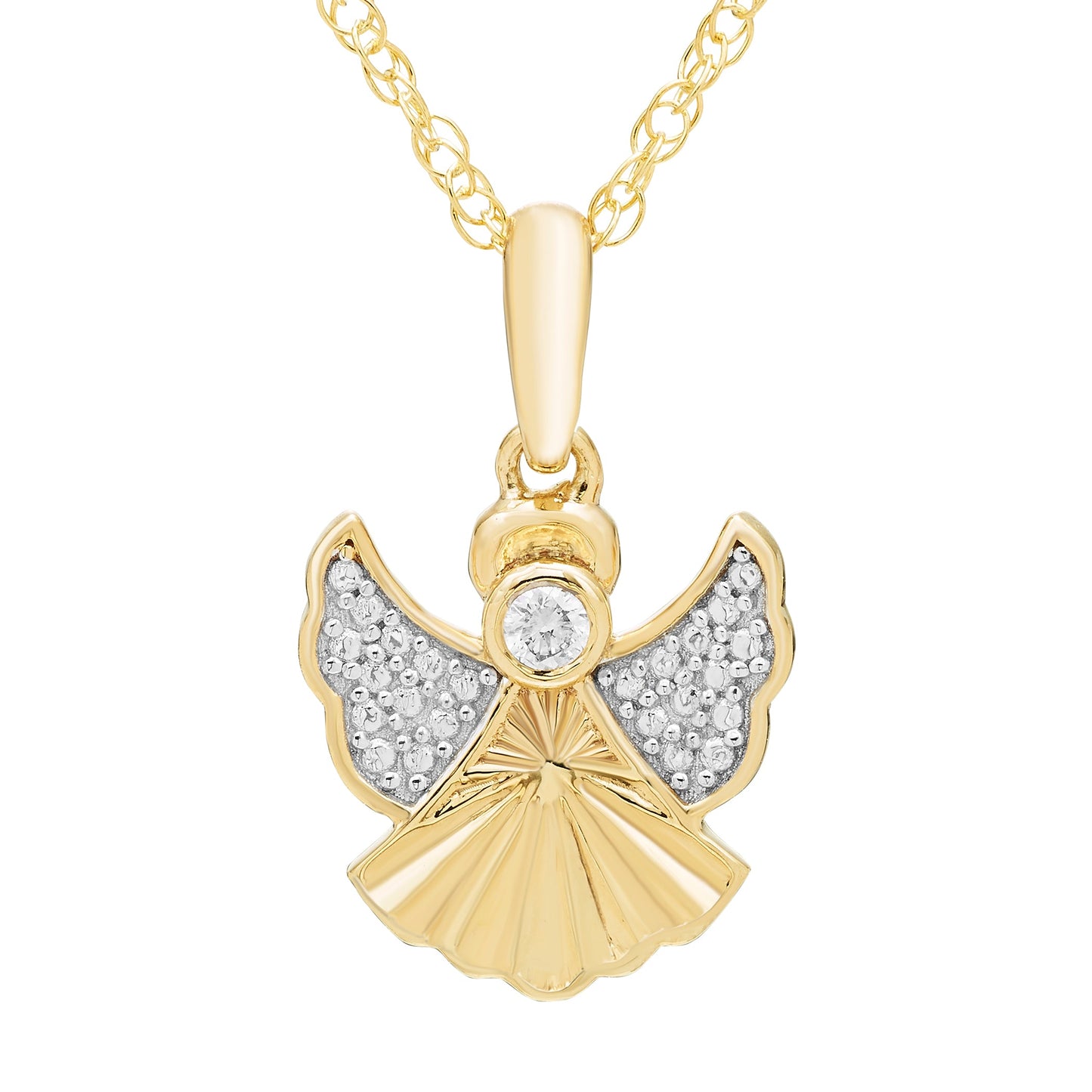 Diamond Angel Pendant in 14K Yellow Gold Plated Sterling Silver
