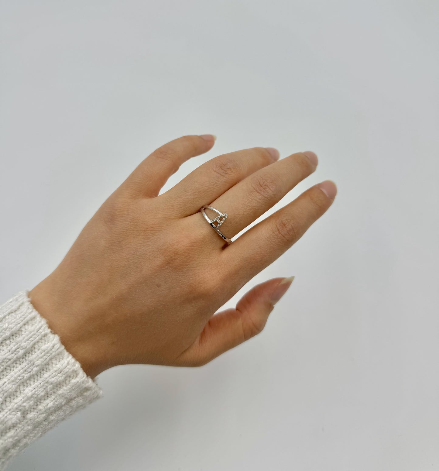 Diamond Initial Ring in Sterling Silver - Choice of Letter