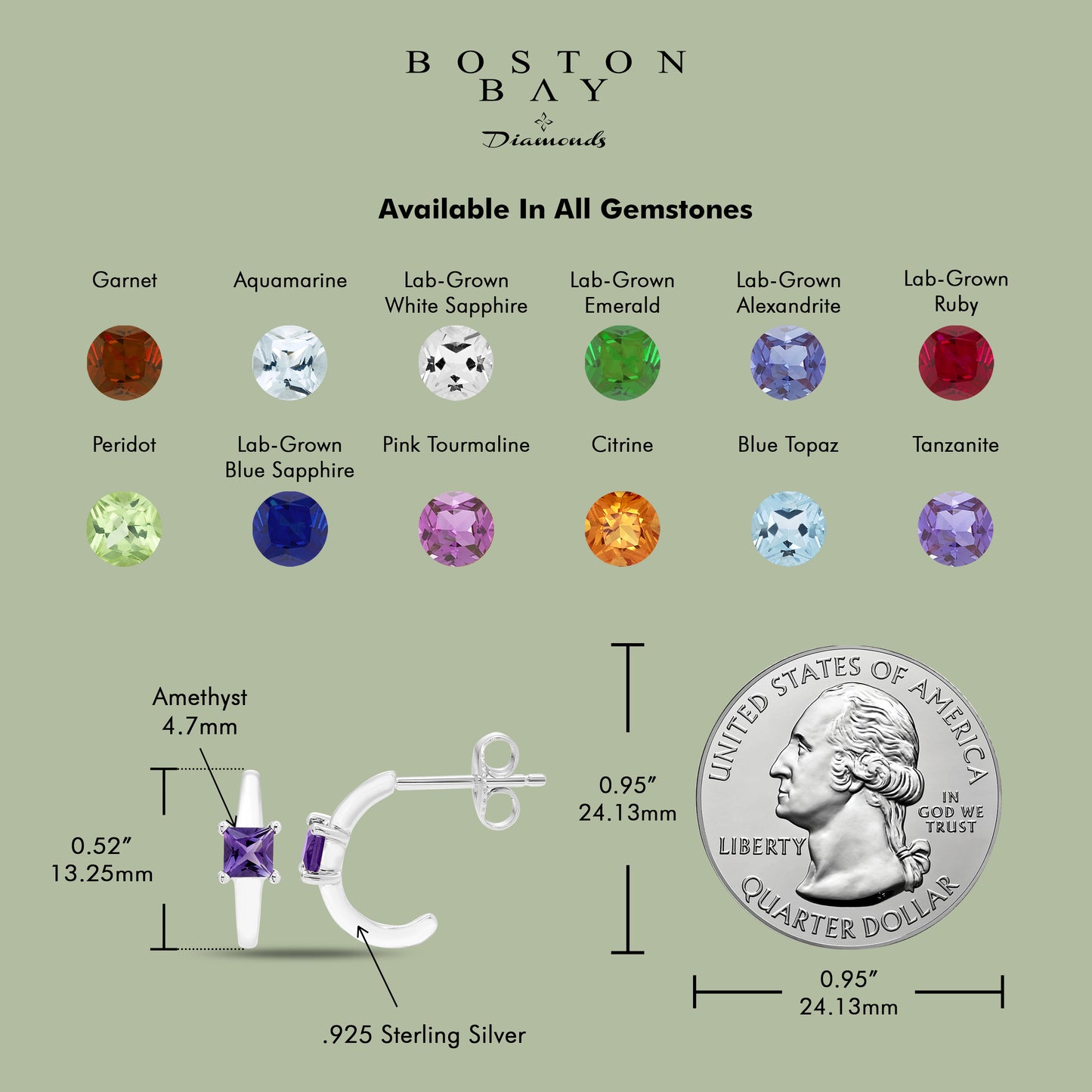 Amethyst Princess Cut Half Hoop February Birthstone Earrings in .925 Sterling Silver