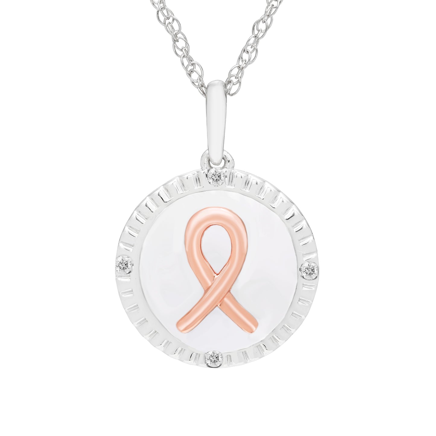 Diamond Breast Cancer Awareness Pendant in 14K Rose Gold Sterling Silver