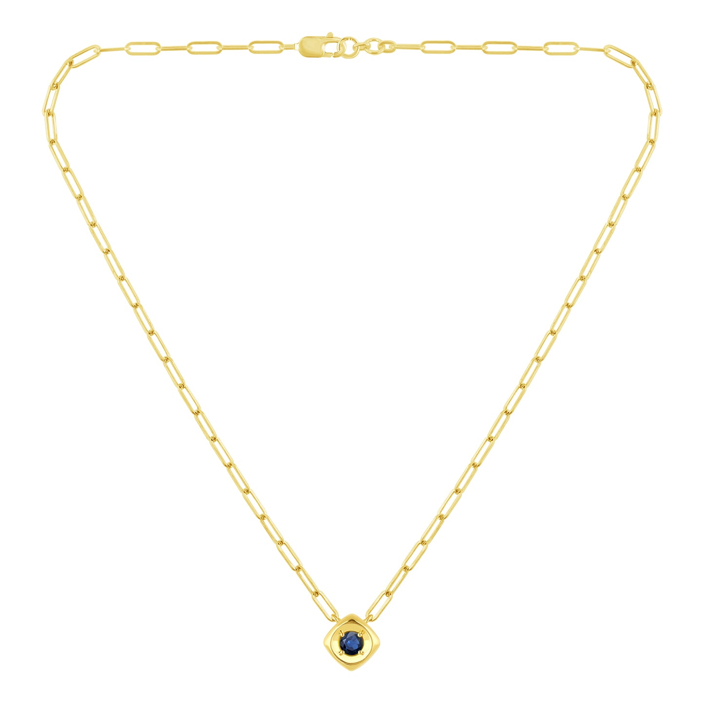 14K Yellow Gold Plated Sterling Silver Lab-Grown Blue Sapphire Paperclip Chain Link Necklace, 18"