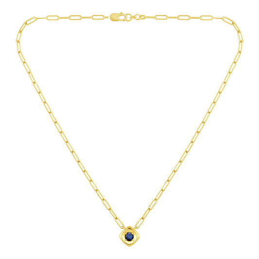 14K Yellow Gold Plated Sterling Silver Lab-Grown Blue Sapphire Paperclip Chain Link Necklace, 18"