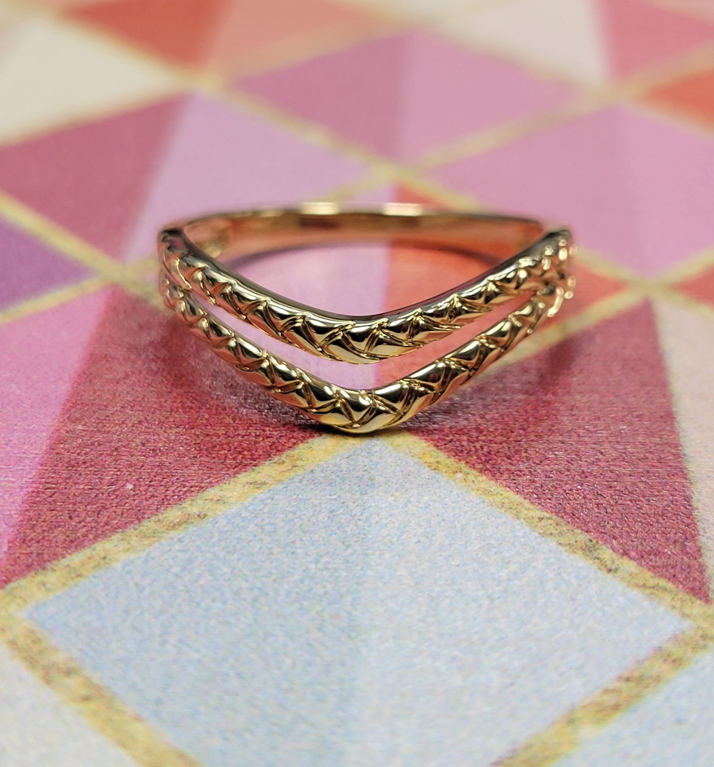 Curved Chevron Split Stacking Ring in 14K Yellow Gold Sterling Silver
