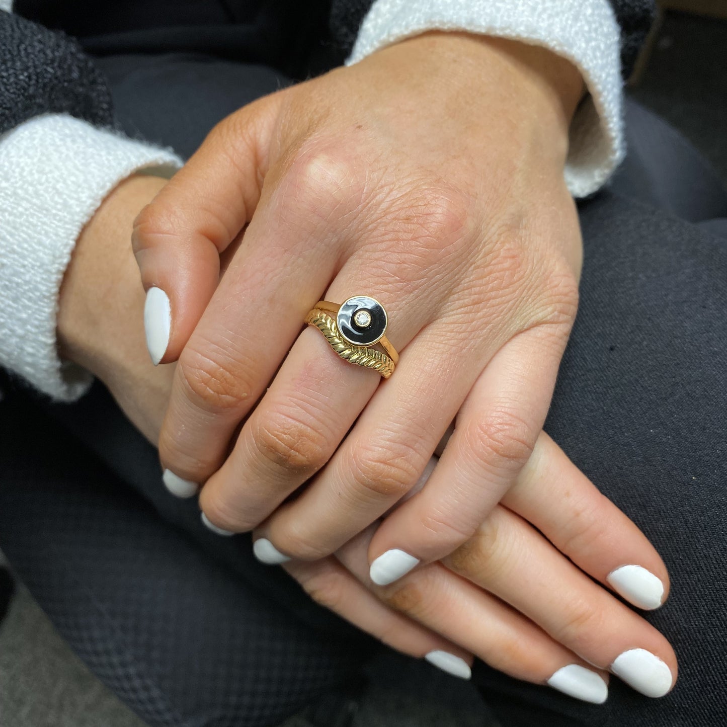 Curved Chevron Stacking Ring in 14K Yellow Gold Plated Silver