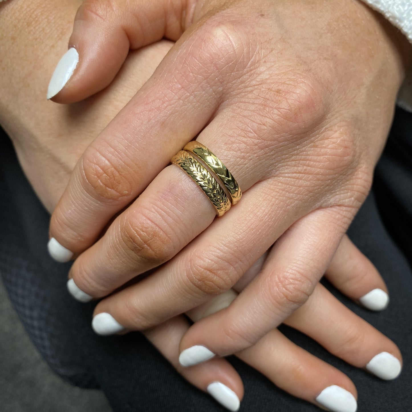 Chevron Stacking Band Ring in 14K Yellow Gold Sterling Silver