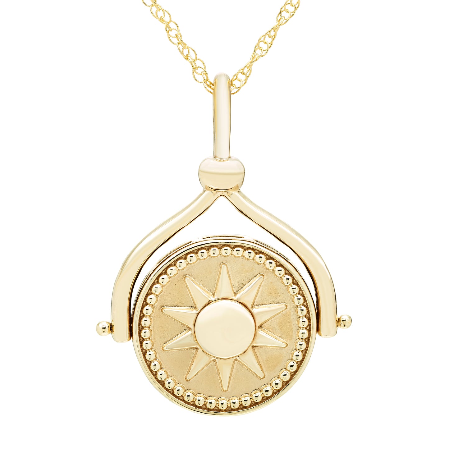 Sun & Moon Reversible Medallion Pendant in 14K Yellow Gold Plated Sterling Silver