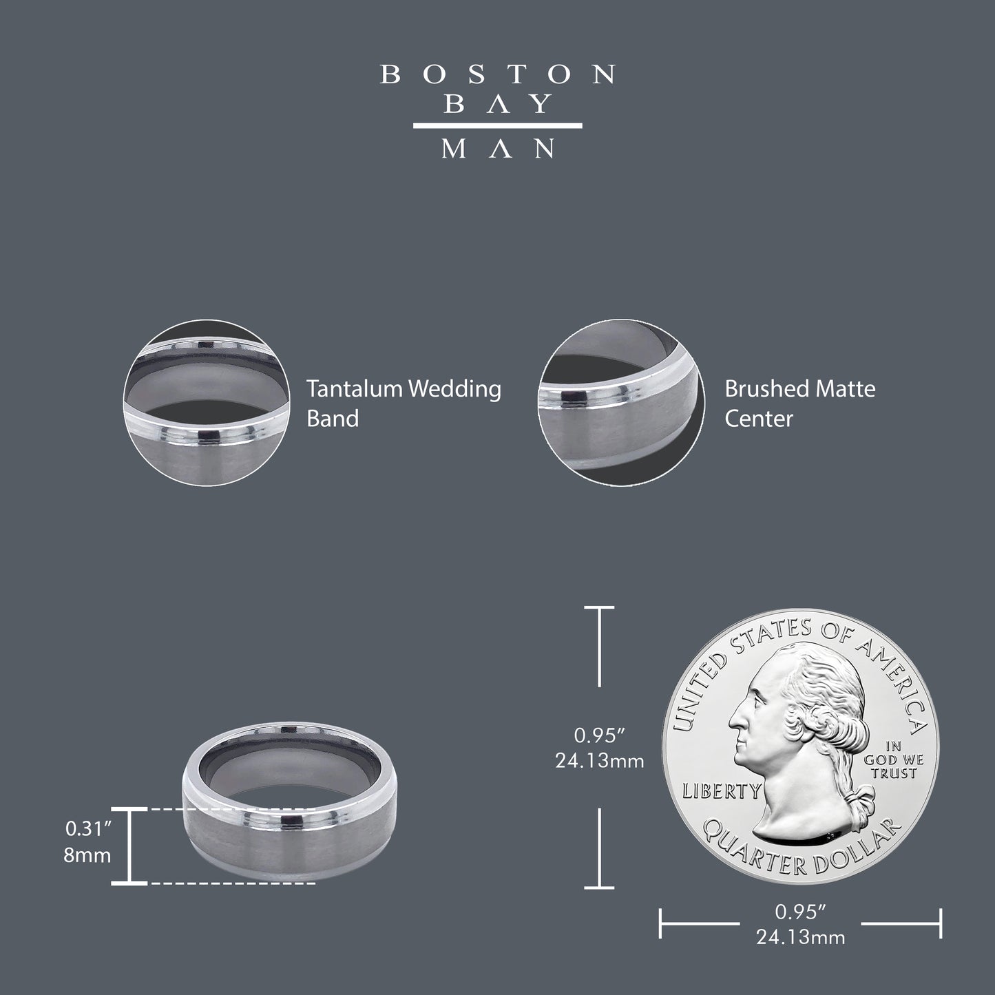 8mm Tantalum Brushed Matte Center & High-Polish Edges Band Ring