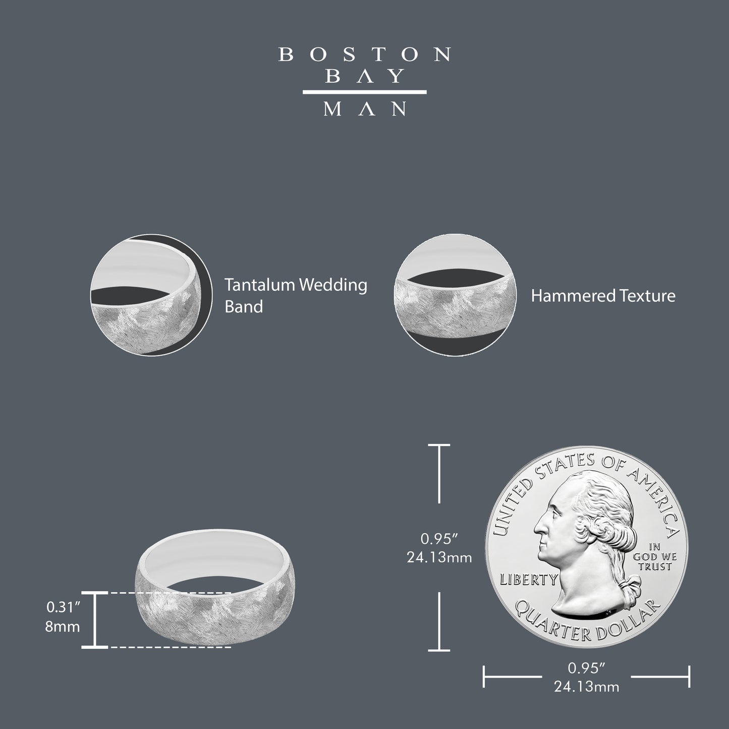 Tantalum 8mm Hammered Texture Band Ring