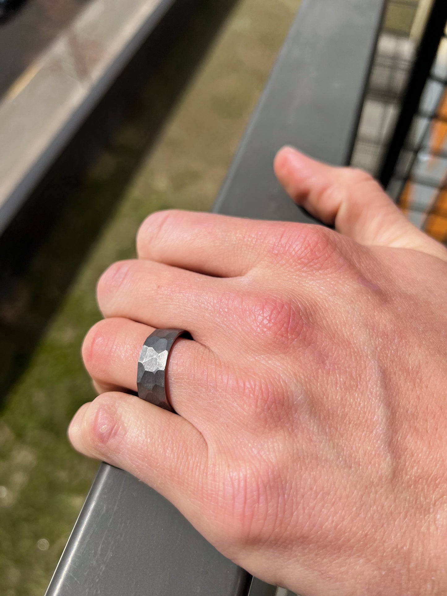 Tantalum 8mm Hammered Texture & Ion Plated Rose Stainless Steel Band Ring