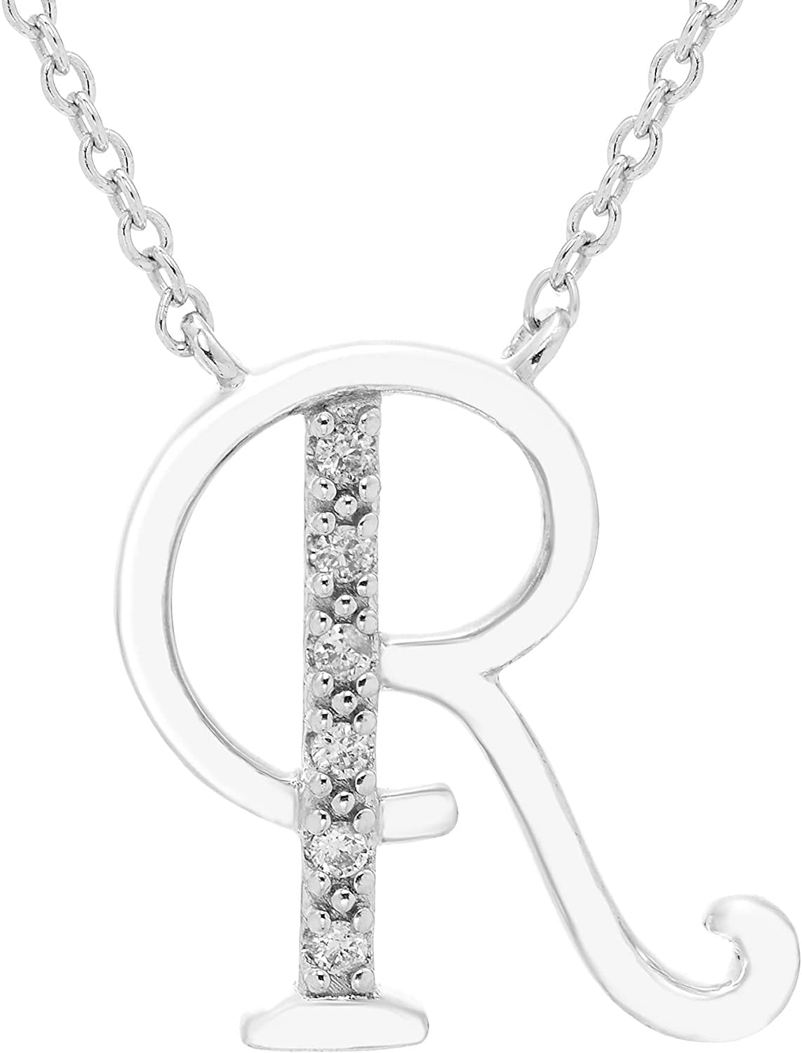 Diamond Initial Necklace, Adjustable 18”-20” in Sterling Silver - Choice of Letter