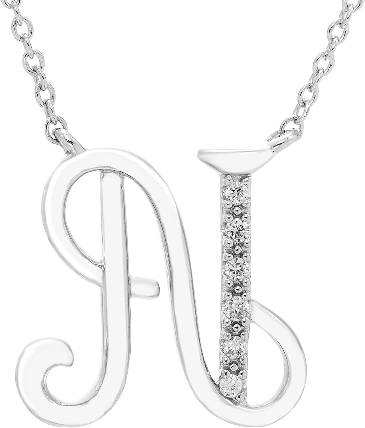 Diamond Initial Necklace, Adjustable 18”-20” in Sterling Silver - Choice of Letter