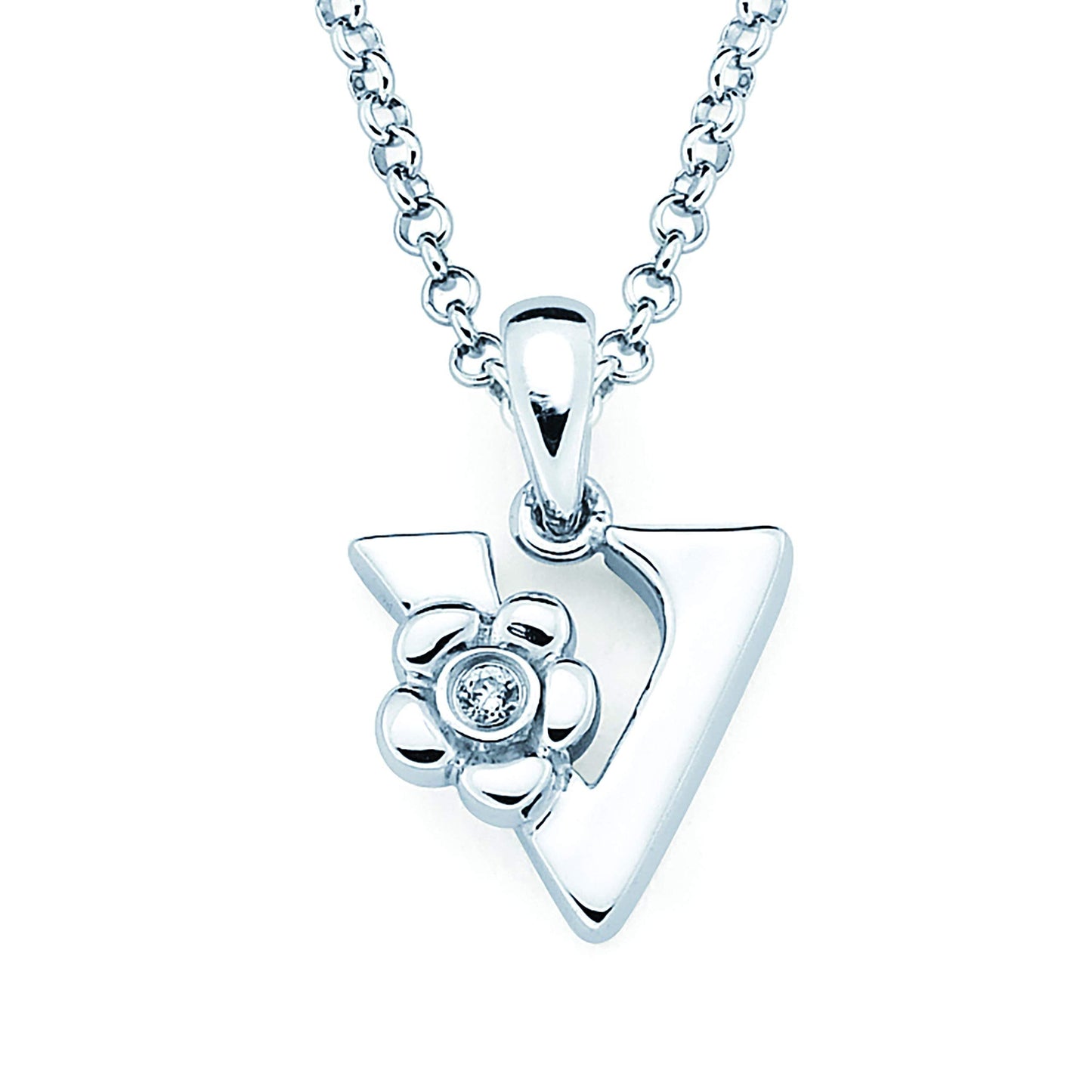Sterling Silver Diamond Accent Floral Initial Pendant with 14" Rolo Chain & 2" Ext, Choice of Letter