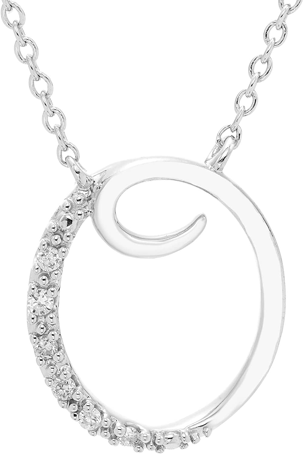 Diamond Initial Necklace, Adjustable 18”-20” in Sterling Silver - Choice of Letter