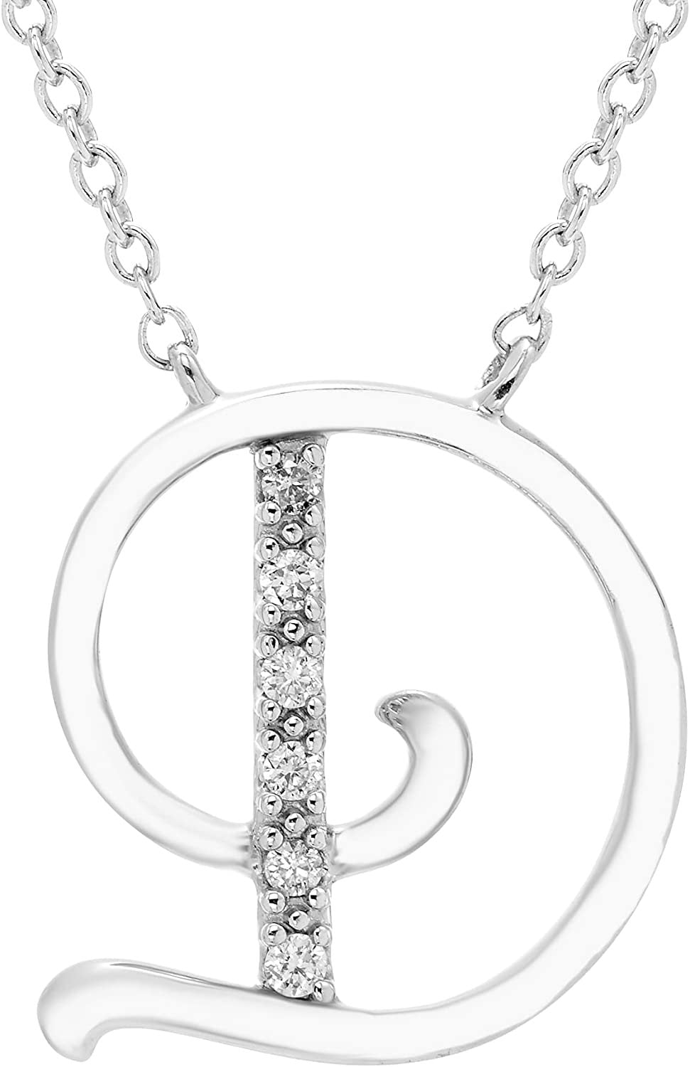 Diamond Initial Necklace, Adjustable 18”-20” in Sterling Silver - Choice of Letter