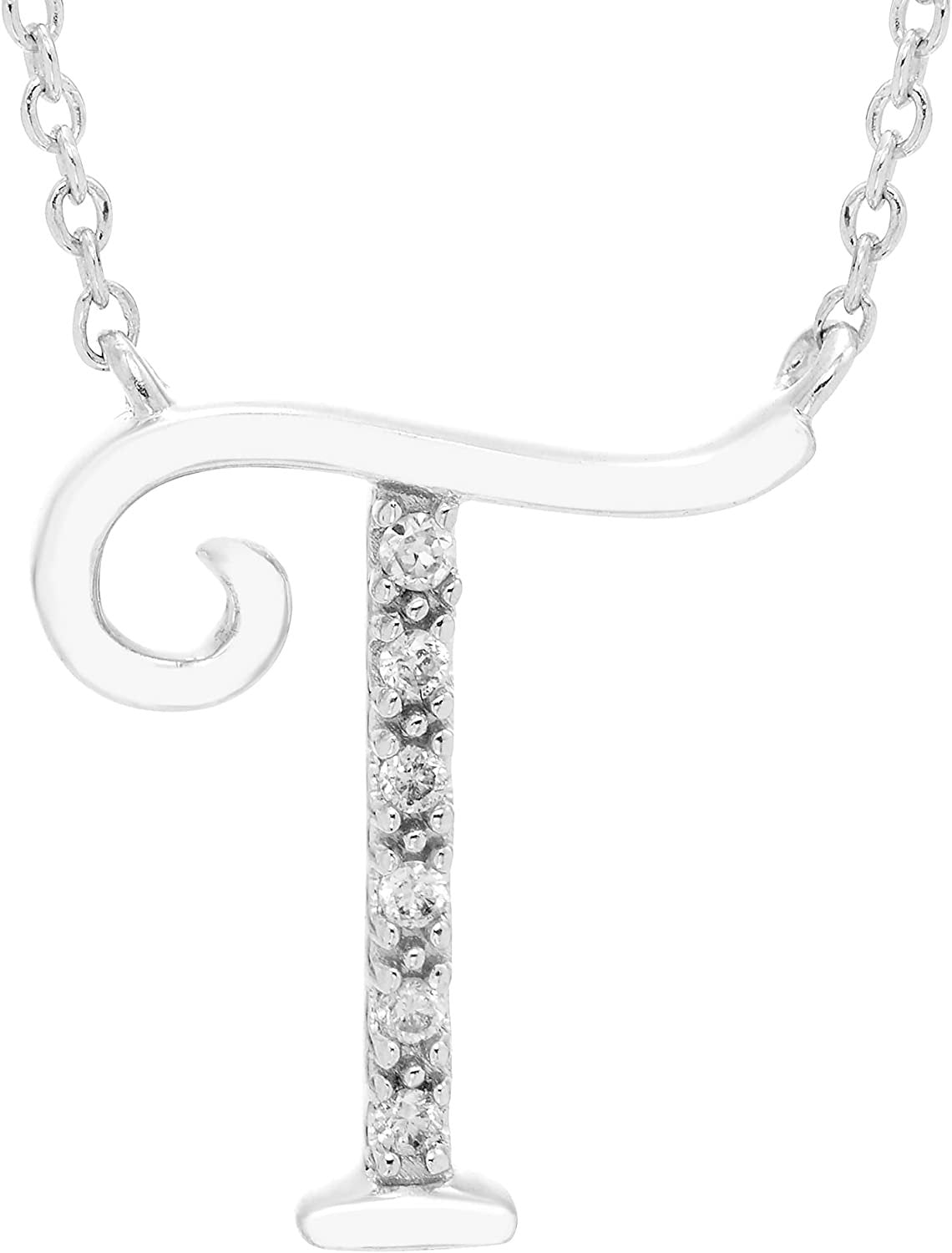 Diamond Initial Necklace, Adjustable 18”-20” in Sterling Silver - Choice of Letter