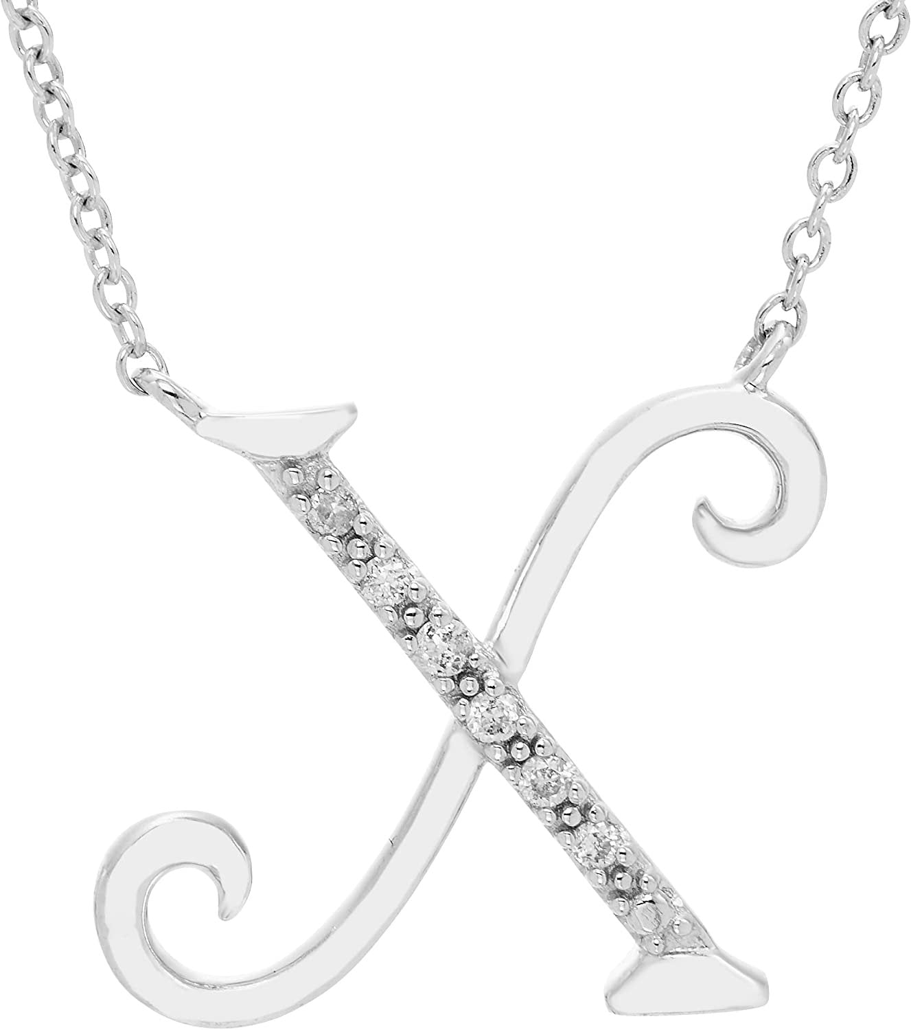 Diamond Initial Necklace, Adjustable 18”-20” in Sterling Silver - Choice of Letter