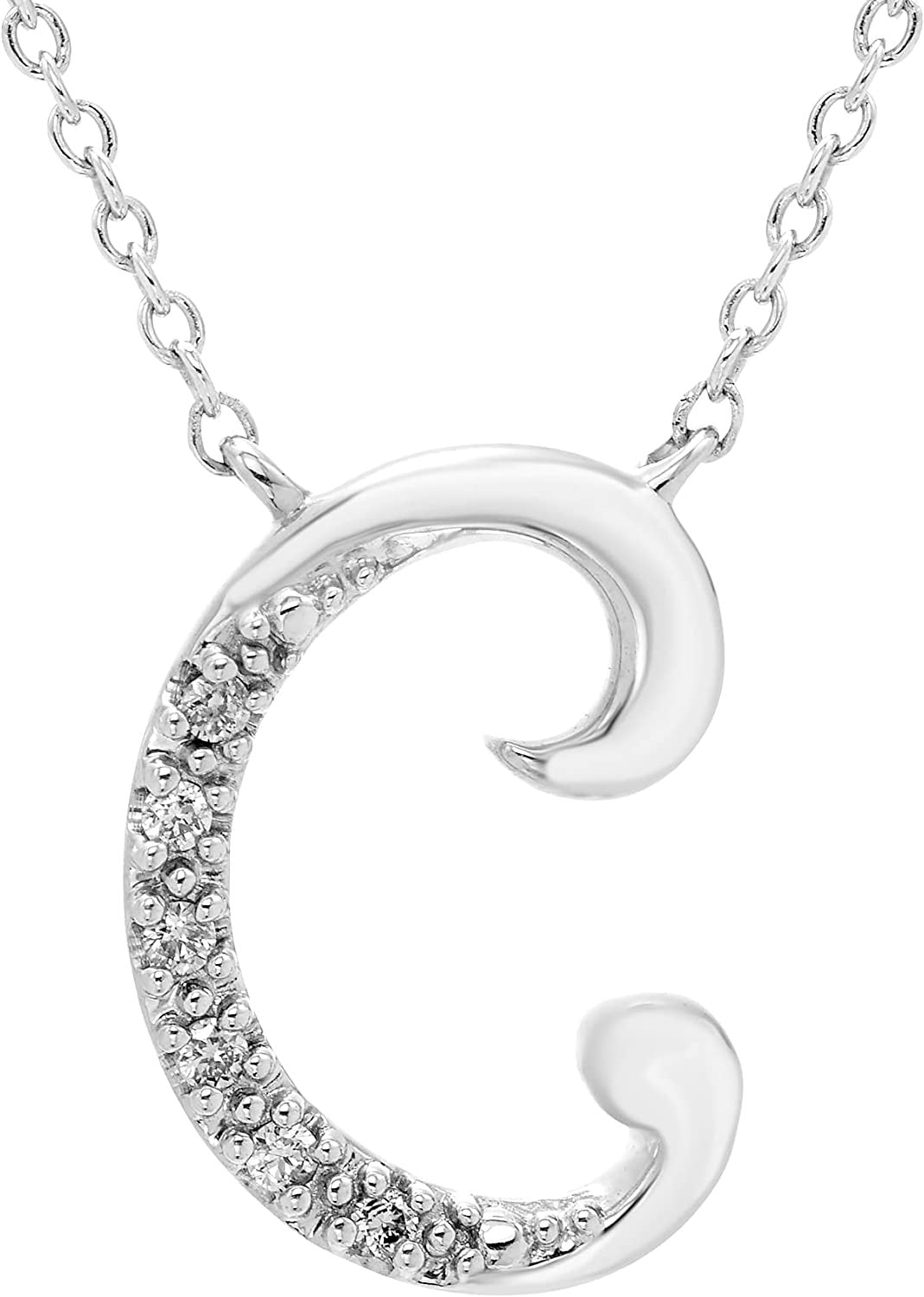 Diamond Initial Necklace, Adjustable 18”-20” in Sterling Silver - Choice of Letter