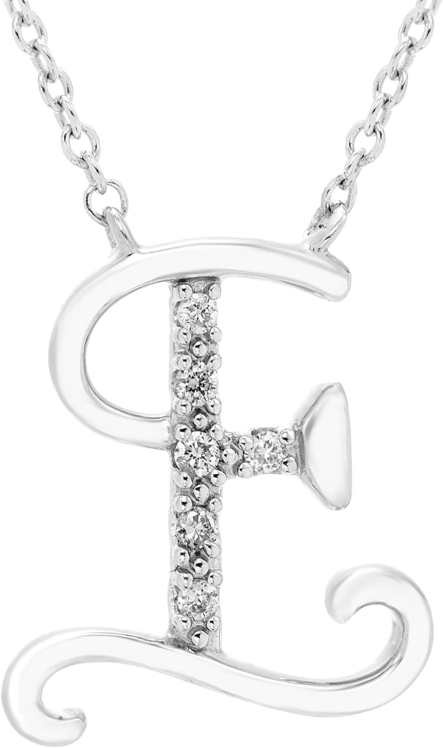 Diamond Initial Necklace, Adjustable 18”-20” in Sterling Silver - Choice of Letter