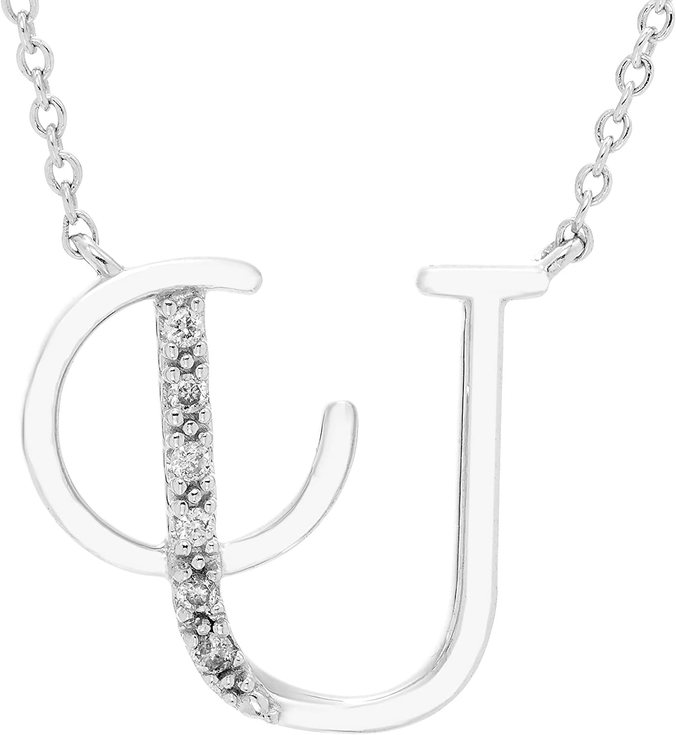 Diamond Initial Necklace, Adjustable 18”-20” in Sterling Silver - Choice of Letter